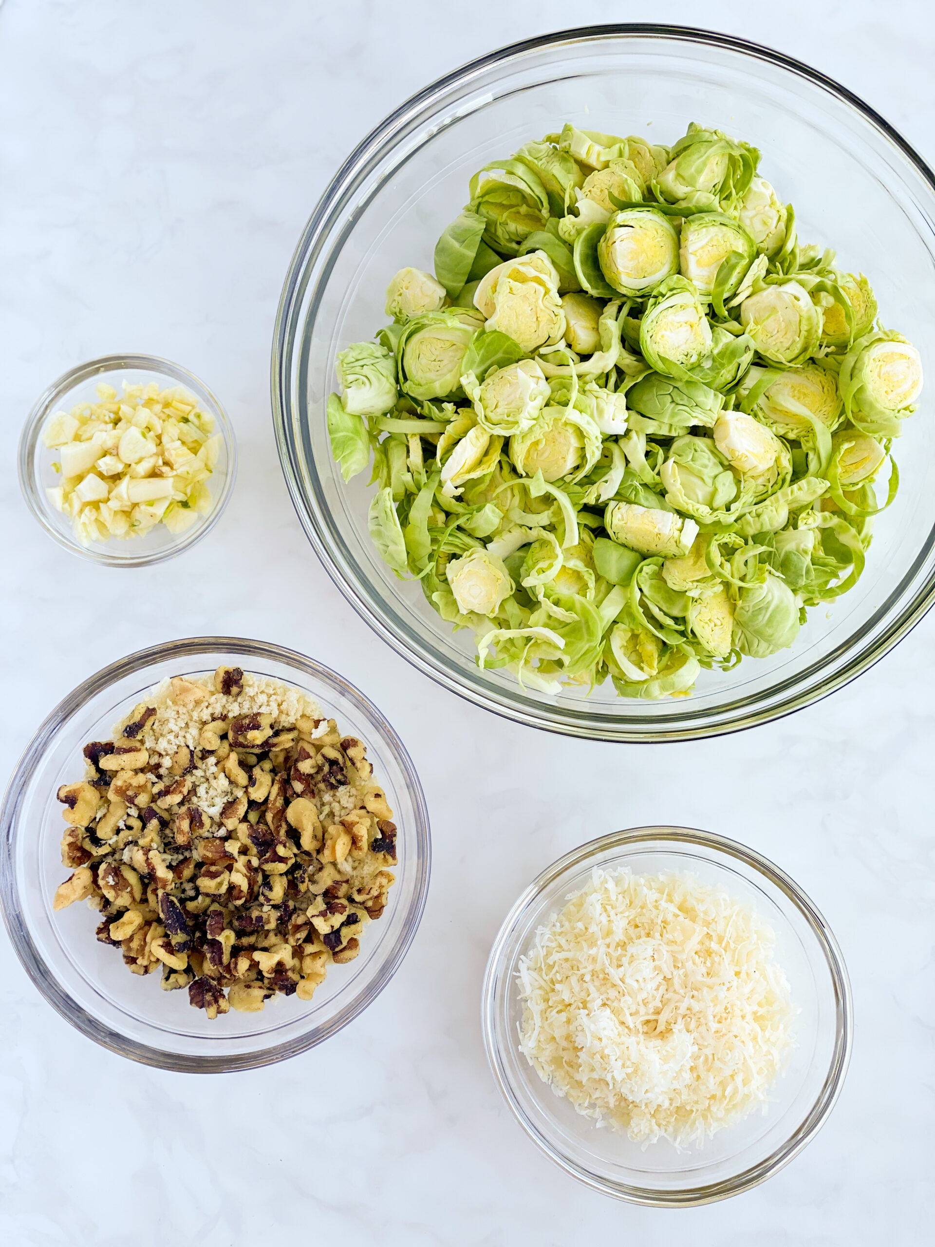 brussel sprouts, parmesan cheese, breadcrumbs and walnuts, chopped garlic