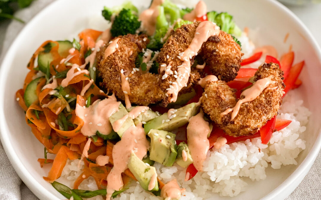 Air Fryer Shrimp with Sesame Veg Bowl